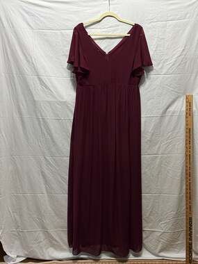 Birdy Grey Hannah Empire Waist Chiffon Bridesmaid Dress in Cabernet